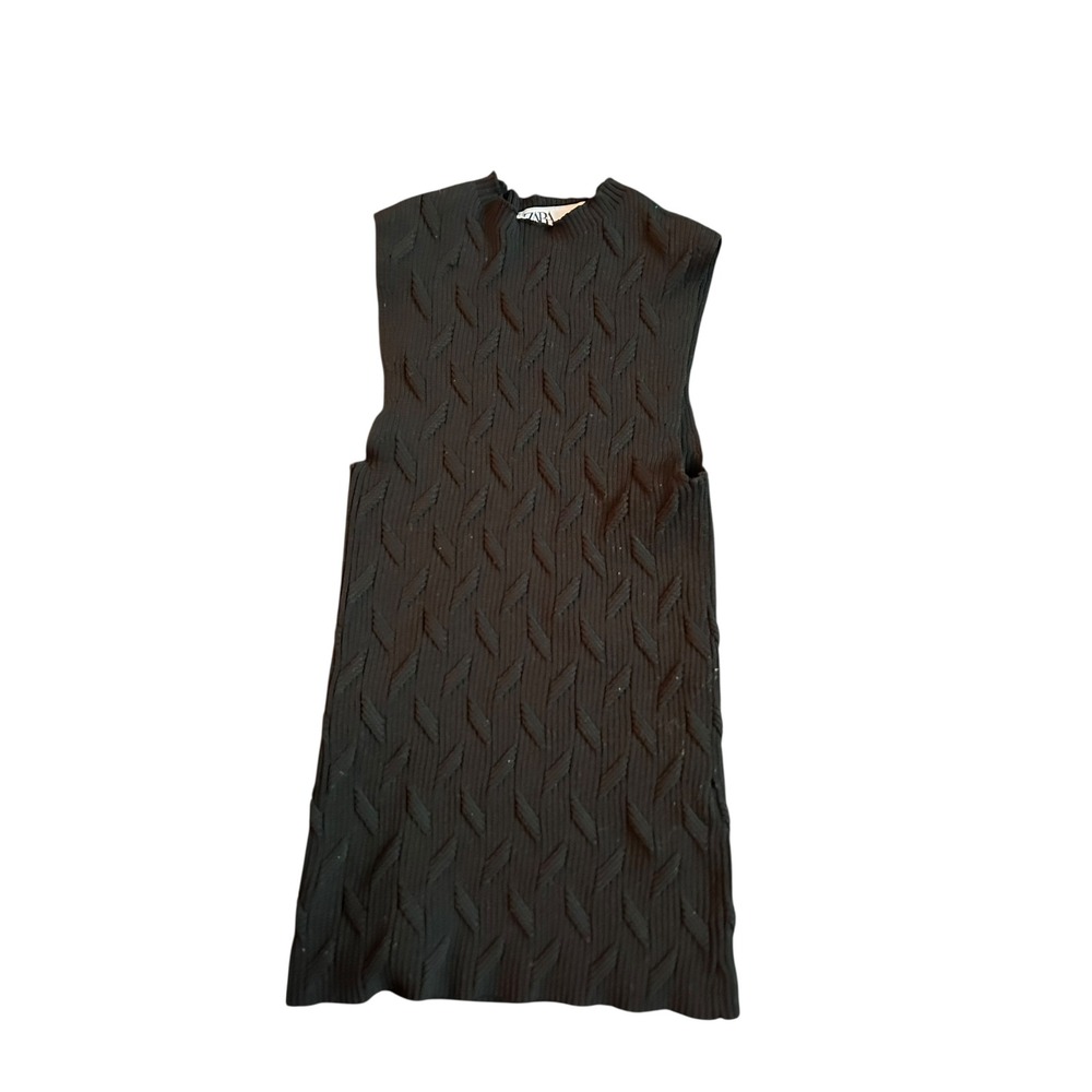Zara Womens Black Knit‎ Sleeveless Mock Neck Top XS